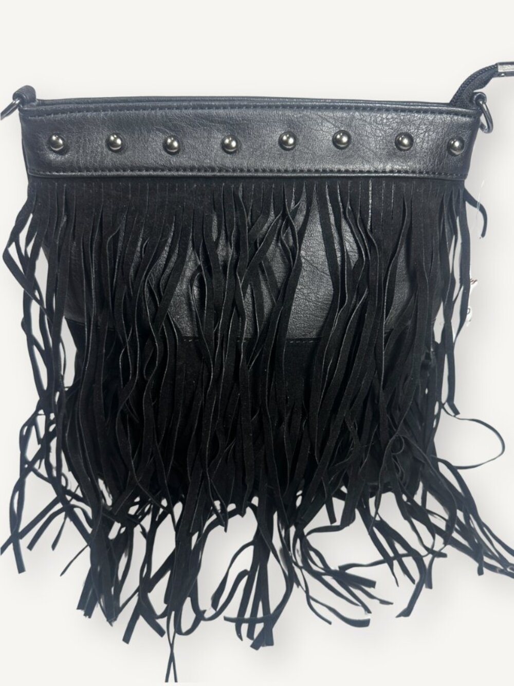 NWT Heritage West Black Fringe Crossbody Studded Western Boho Bag